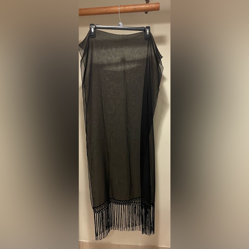 Black Sheer Fringe Shawl Wrap